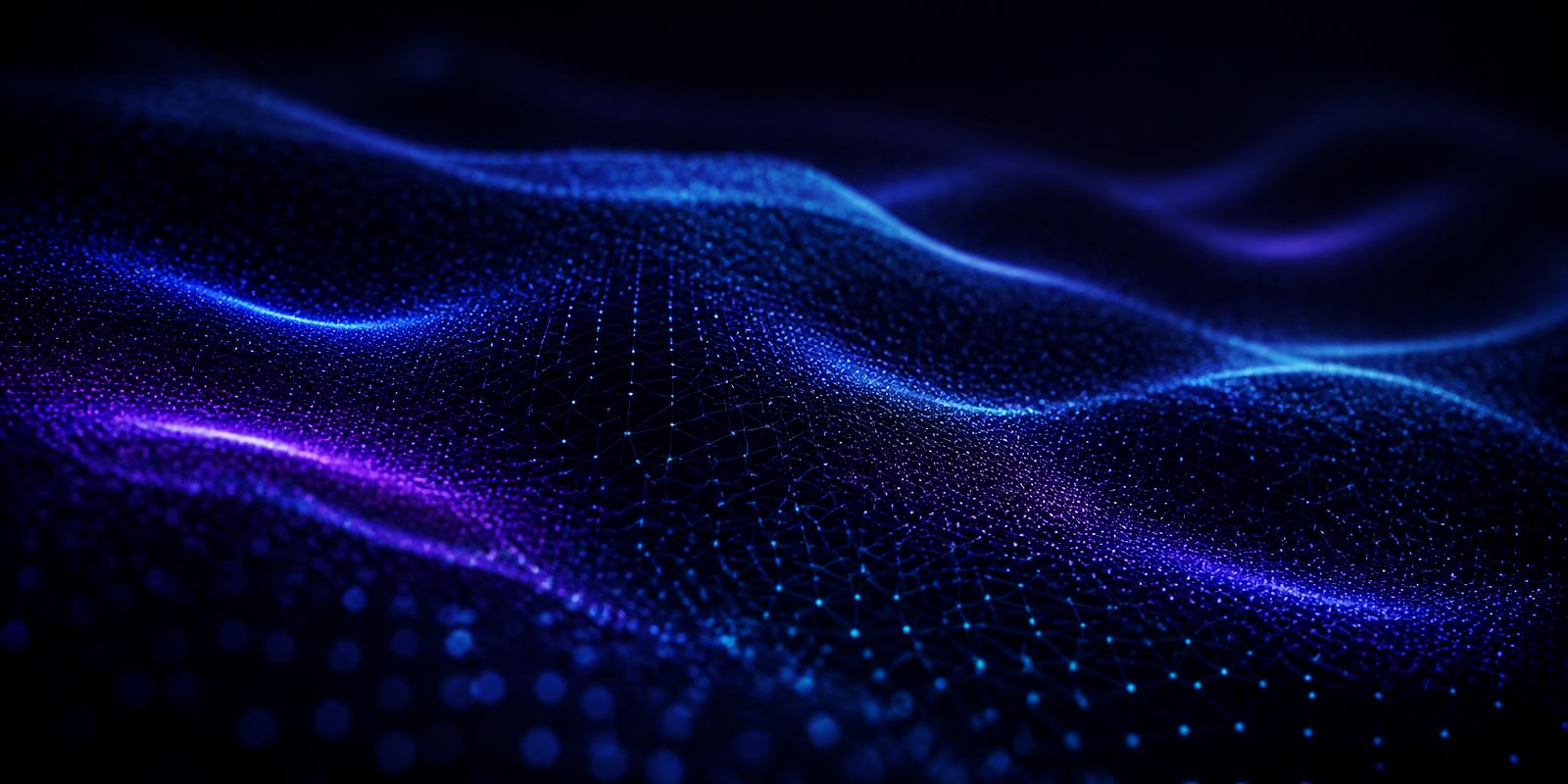 Glowing particle network representing digital infrastructure